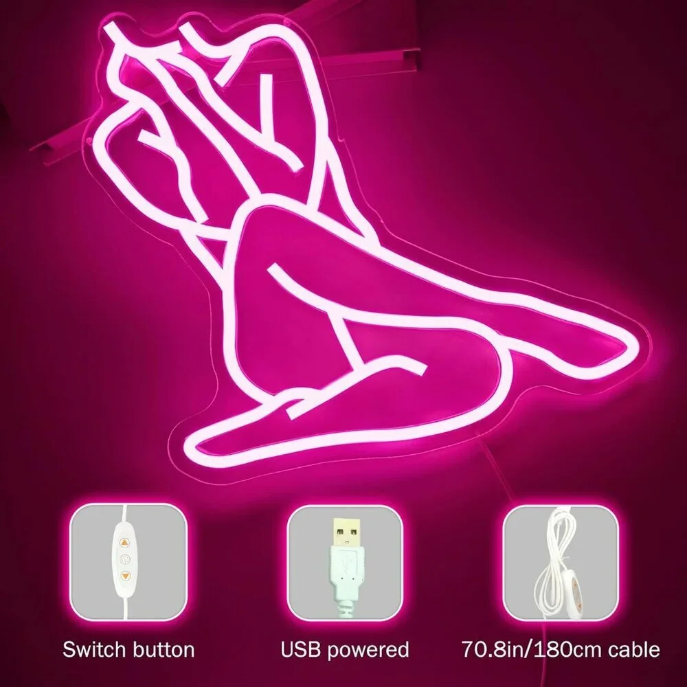 Lady Pink Neon Sign Dimmable Lady Neon Led Sign Wall Decor Light B-sitting Woman